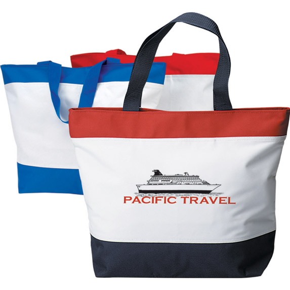 Tri-Color Tote with Zippered Top  - Bags