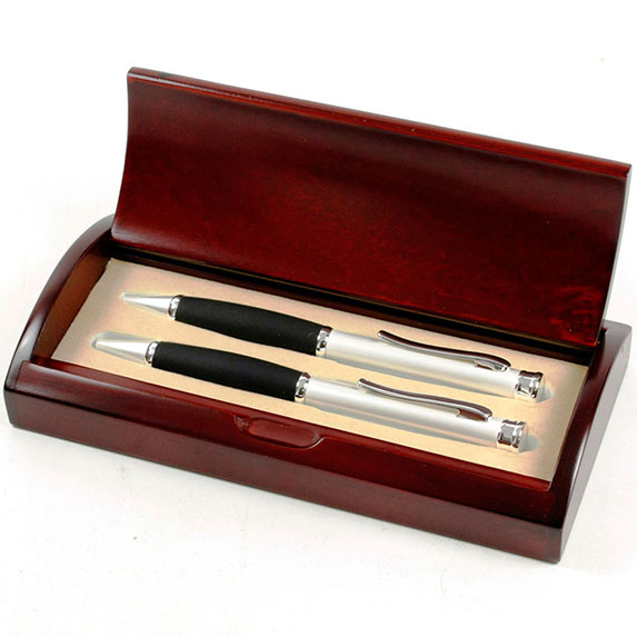 Pen/Pencil Set in Cherry Wood Box - Pens Pencils Markers