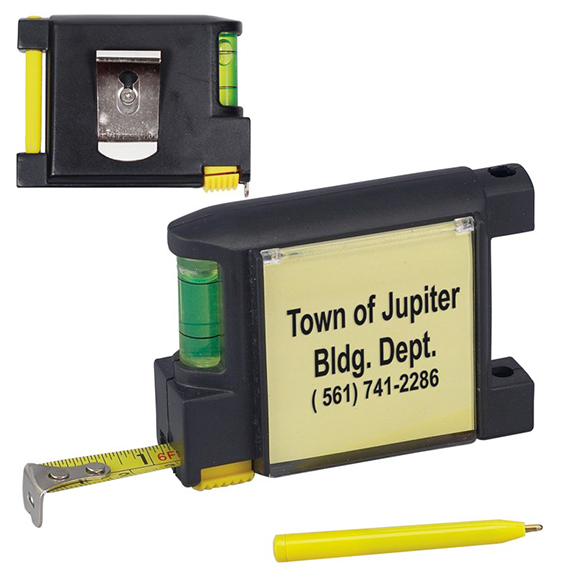 Tape Measure with Level, Pen and Pad - Tools Knives Flashlights