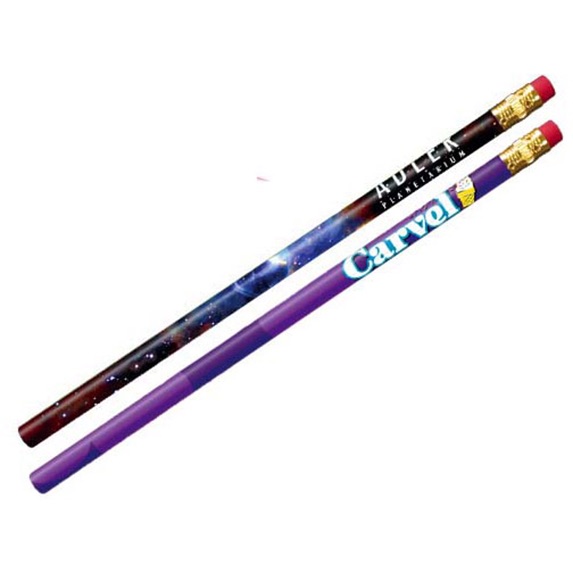 Pencil with Pink Eraser and  Full Color Imprint  - Pens Pencils Markers
