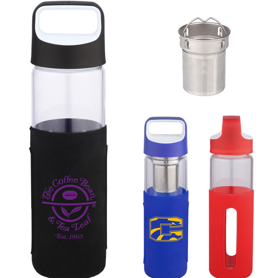 16 Oz Glass Bottle with Silicone Sleeve - Mugs Drinkware