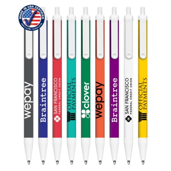 Colored Click Pens with White Trim - Pens Pencils Markers
