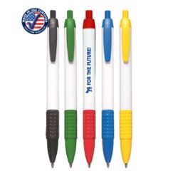 White Click Wide Barrel Pens with Colored Rubber Grip