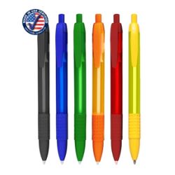 Frosted Click Wide Barrel Pen with Solid Colored Rubber Grip
