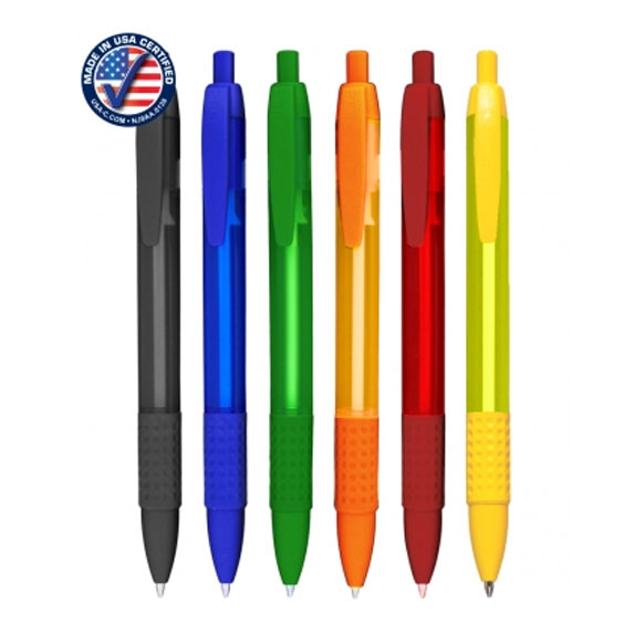 Frosted Click Wide Barrel Pen with Solid Colored Rubber Grip - Pens Pencils Markers