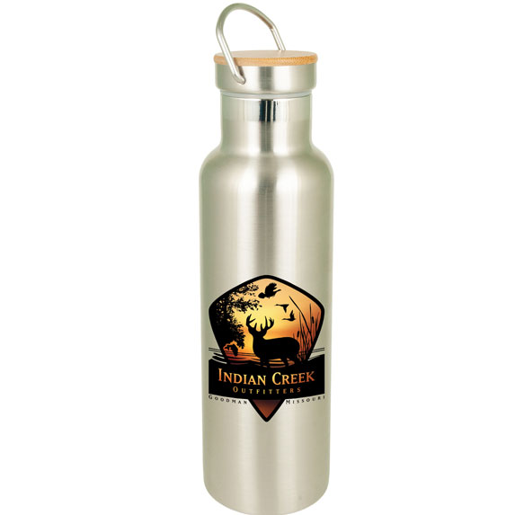 20 oz. Double Wall Stainless Steel Water Bottle with Bamboo Lid - Mugs Drinkware