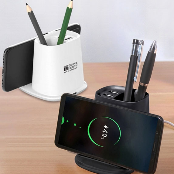 All-Purpose Wireless Charger Pen Holder with Dual USB Output Ports - Technology